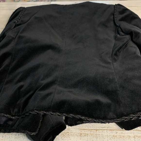 Vintage Velvet Jacket Sz M Braid Trim 80s Kasper Crop Open Luxe Blazer Black - Picture 9 of 9